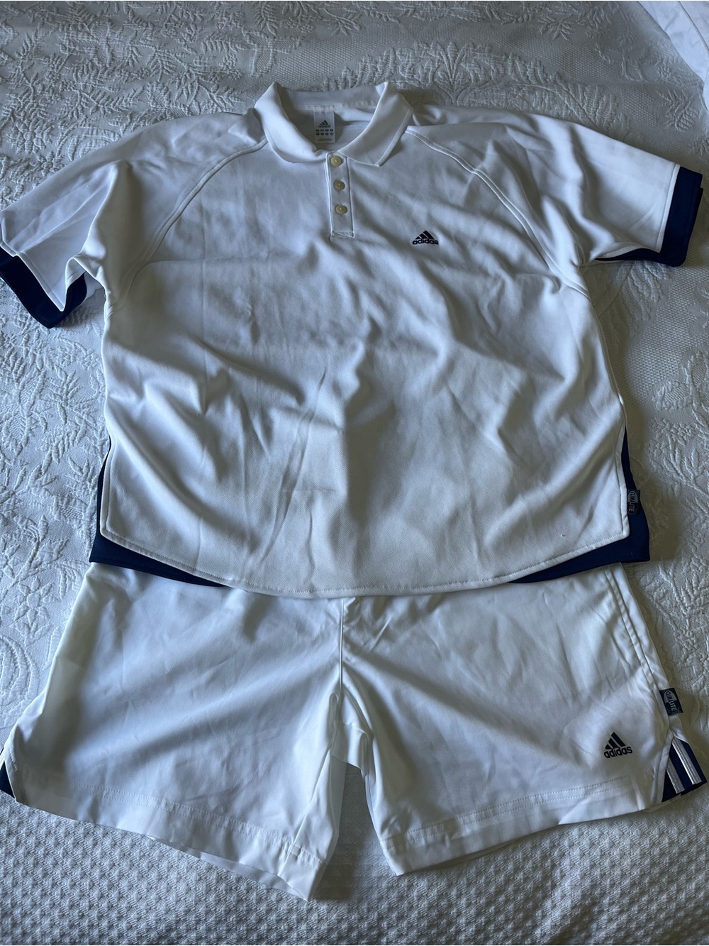 adidas White Polo and Shorts Set with Navy Accents